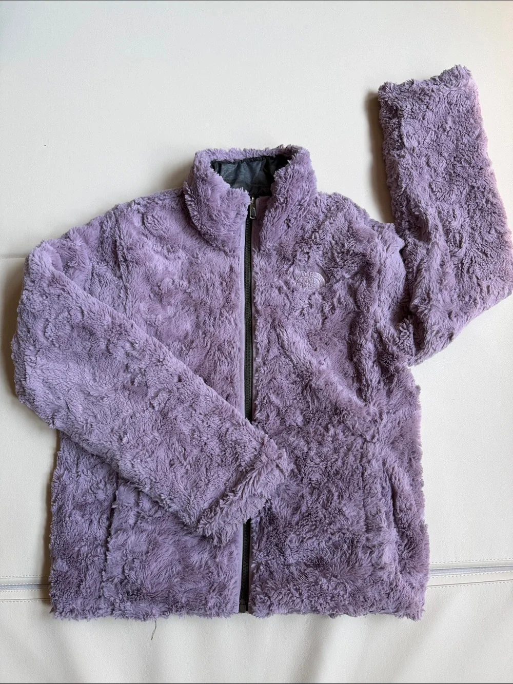 The North Face Girls Reversible Fleece Camo Jacket Purple Size M (10/12)